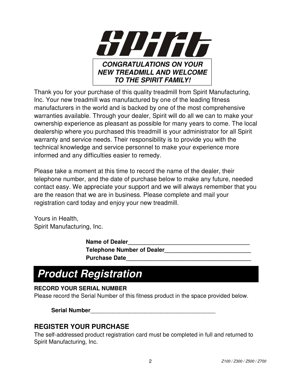 Product registration | Spirit Z100 User Manual | Page 3 / 7