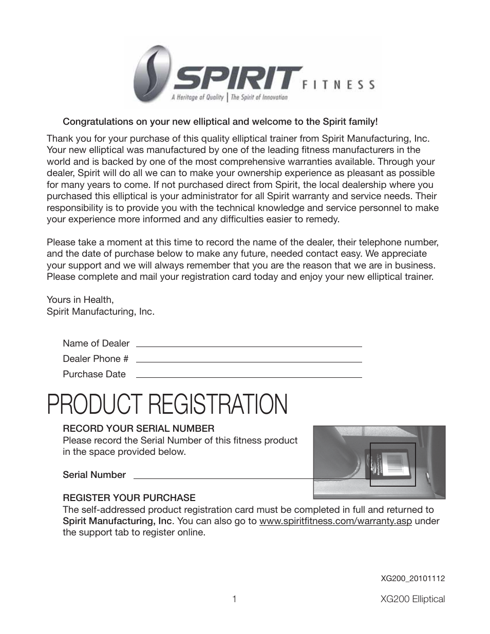 Product registration | Spirit XG200 User Manual | Page 3 / 16