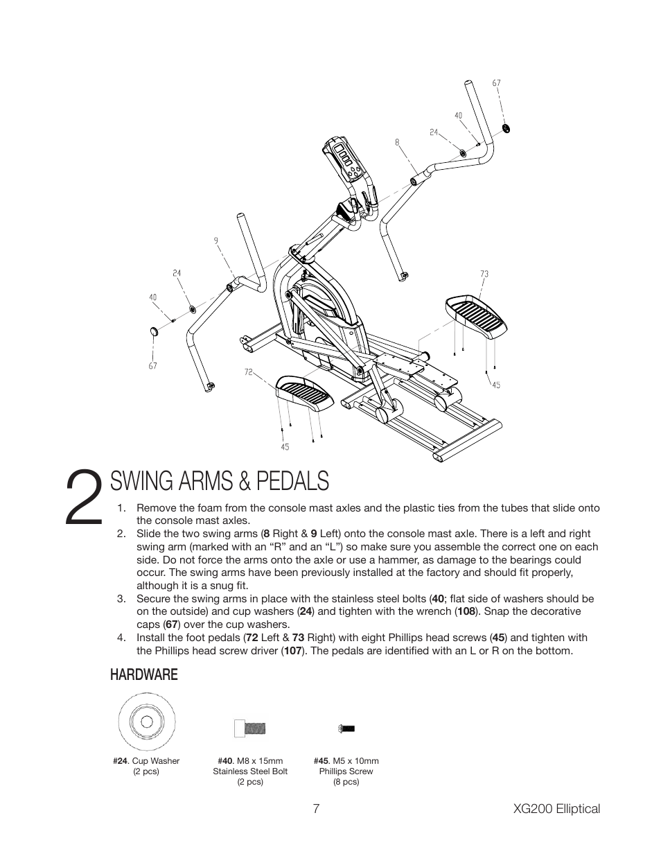 Swing arms & pedals, Hardware | Spirit XG200 User Manual | Page 9 / 16