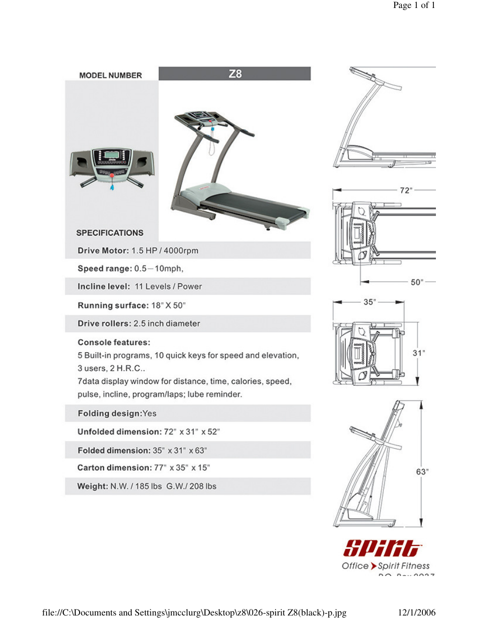 Spirit Z8 User Manual | 1 page