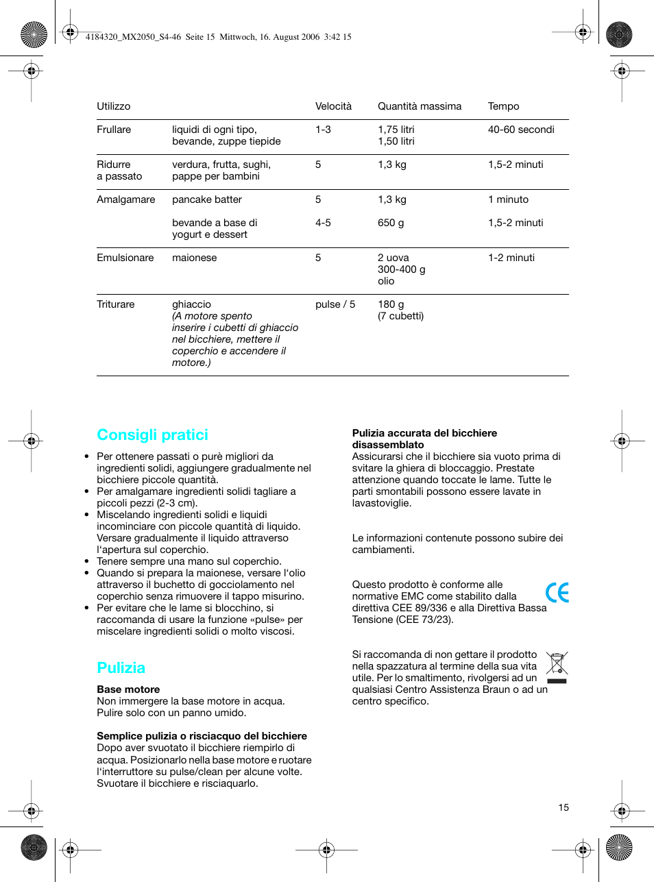 Consigli pratici, Pulizia | Braun MX 2050 User Manual | Page 15 / 44
