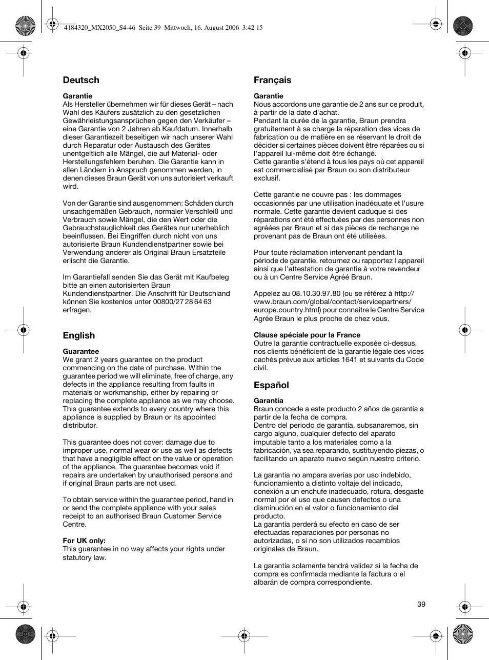 Braun MX 2050 User Manual | Page 39 / 44