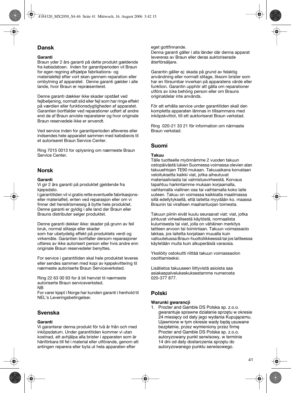 Braun MX 2050 User Manual | Page 41 / 44