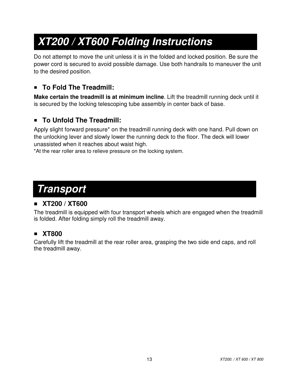 Transport | Spirit XT800 User Manual | Page 14 / 15