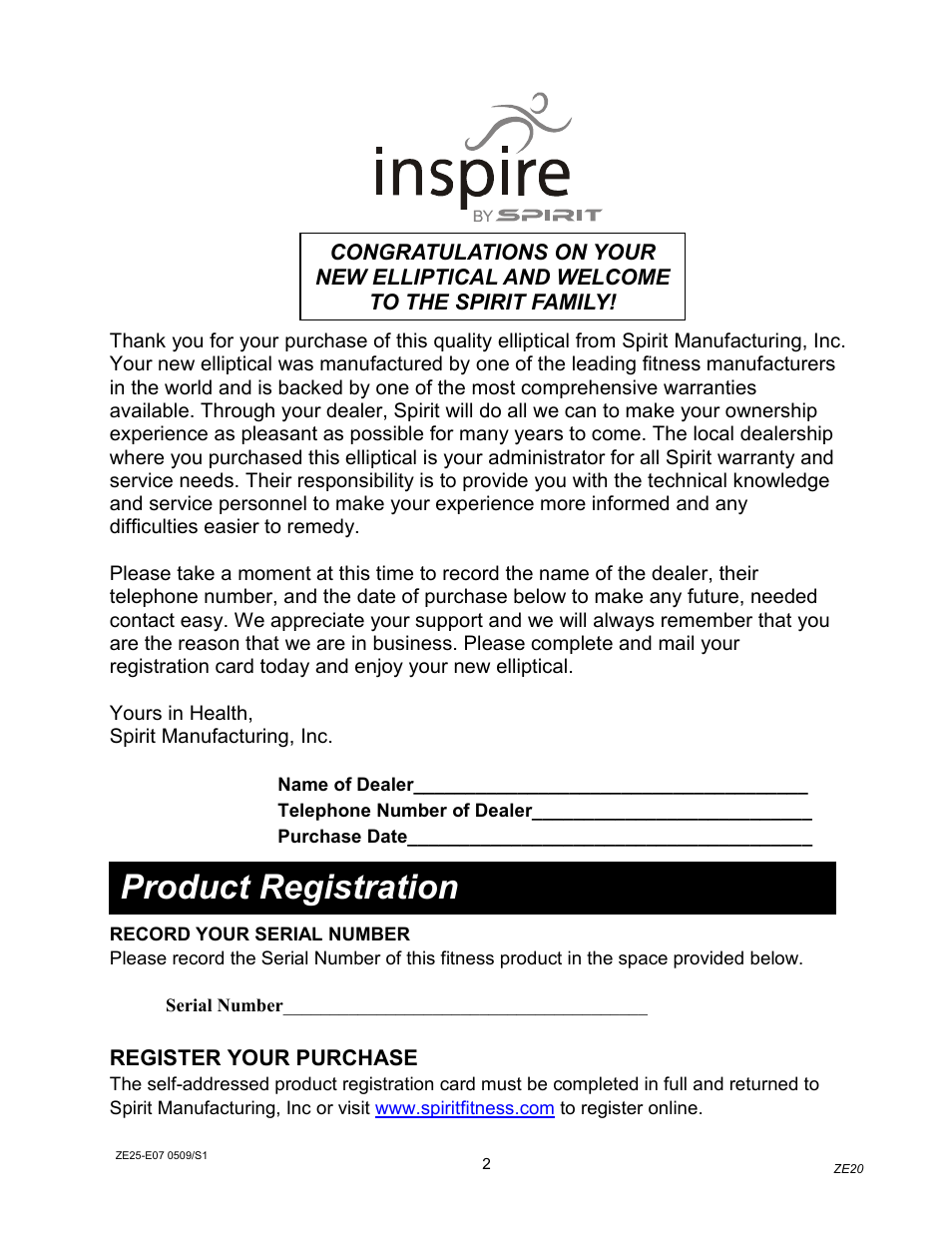 Product registration | Spirit ZE20 User Manual | Page 3 / 15