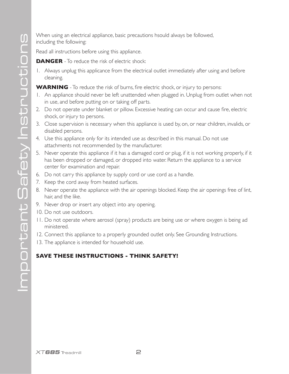 Important saf et y instructions | Spirit XT685 User Manual | Page 6 / 38