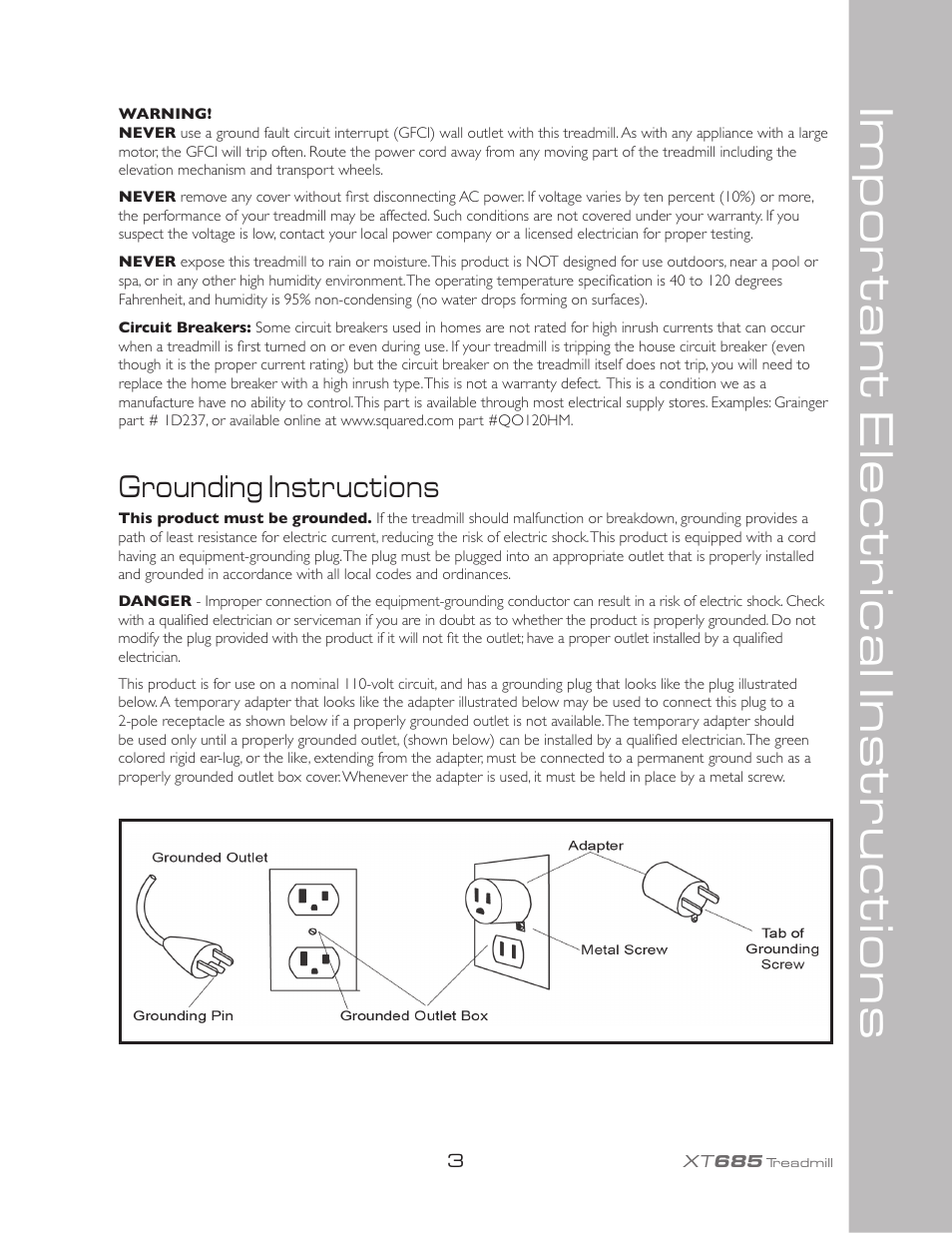 Important electrical instructions, Grounding instructions | Spirit XT685 User Manual | Page 7 / 38