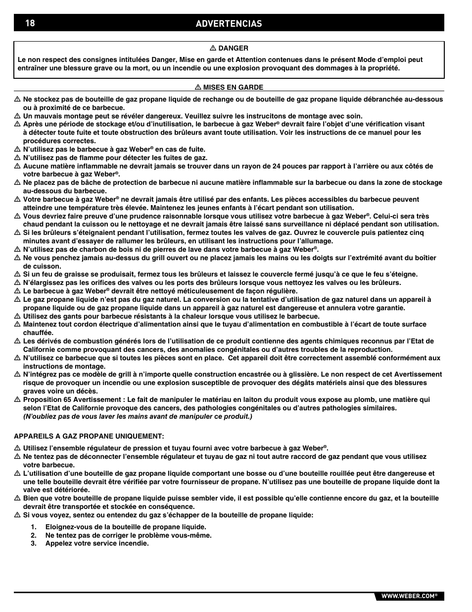 Dangers and warnings, Advertencias | Spirit E/EP - 210/310 User Manual | Page 18 / 44