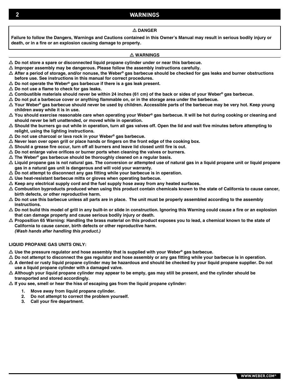 Dangers and warnings, Warnings | Spirit E/EP - 210/310 User Manual | Page 2 / 44