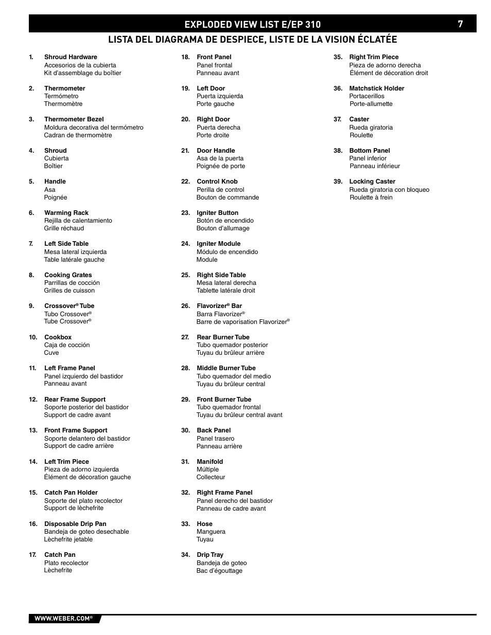 Exploded view list e/ep 310 | Spirit E/EP - 210/310 User Manual | Page 7 / 44