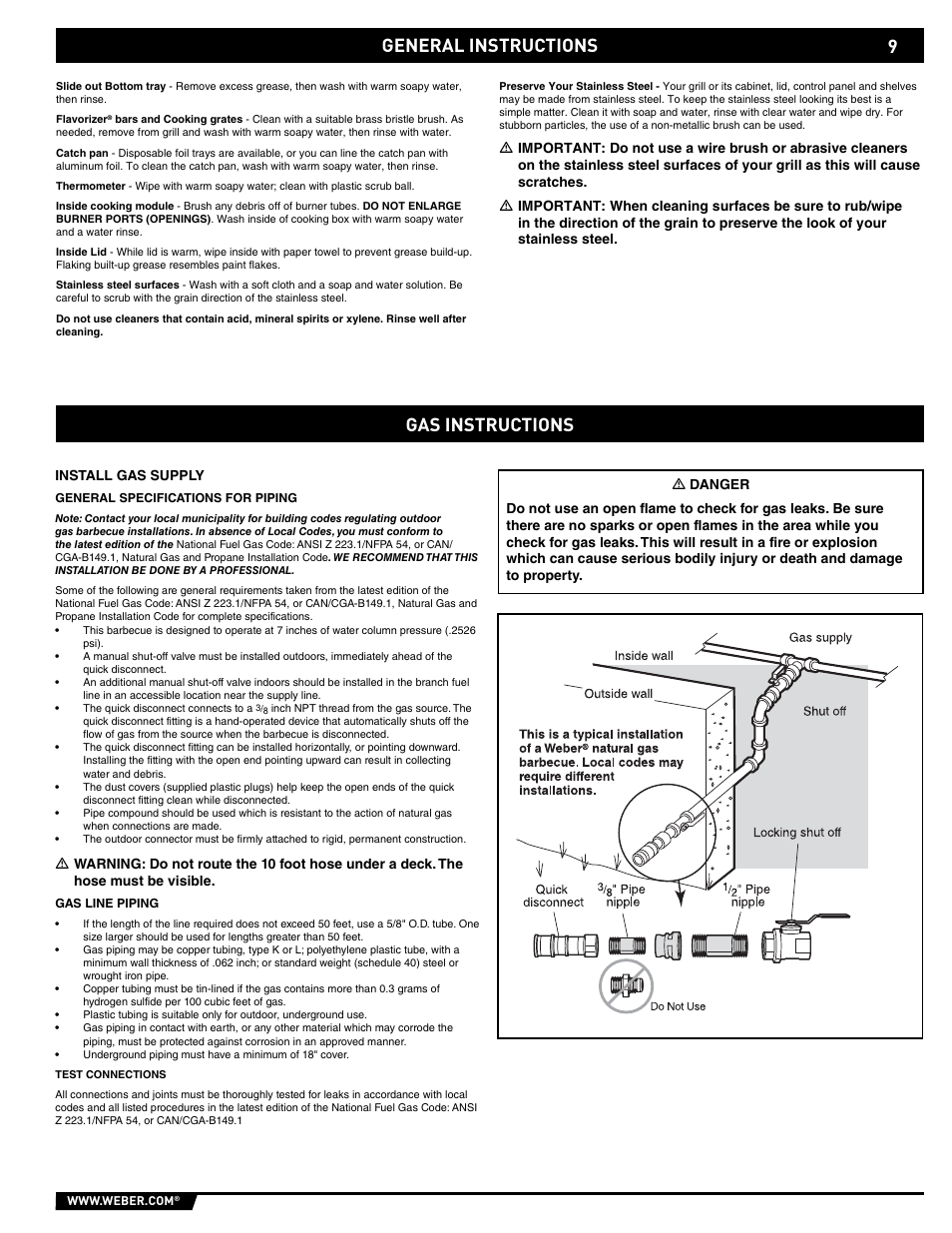 General instructions, Gas instructions | Spirit E/EP - 210/310 User Manual | Page 9 / 44