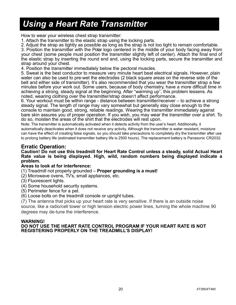 Using a heart rate transmitter | Spirit XT385 User Manual | Page 21 / 29