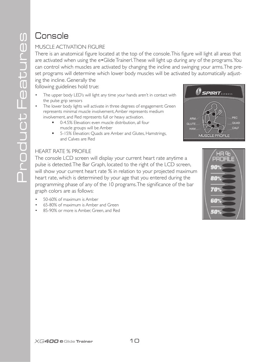 Pr oduct f eatur es, Console | Spirit XG400 User Manual | Page 14 / 28