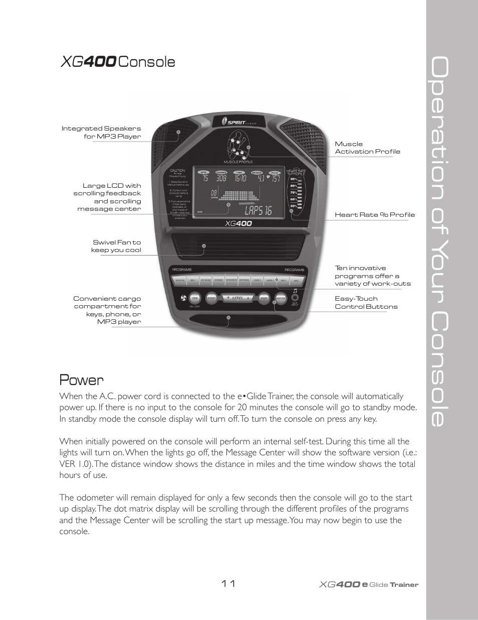 Oper ation of y our console, Power xg 400 console | Spirit XG400 User Manual | Page 15 / 28