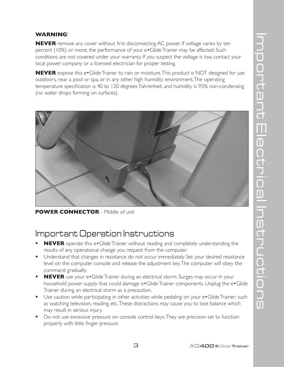 Important electrical instructions, Important operation instructions | Spirit XG400 User Manual | Page 7 / 28