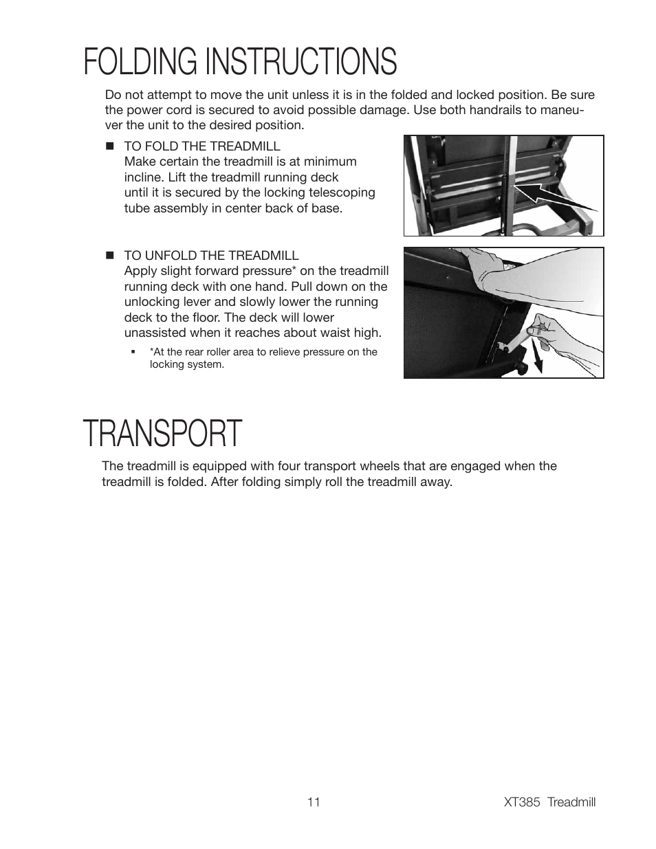 Folding instructions, Transport | Spirit XT385 User Manual | Page 13 / 32