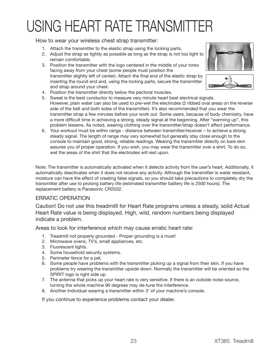 Using heart rate transmitter | Spirit XT385 User Manual | Page 25 / 32