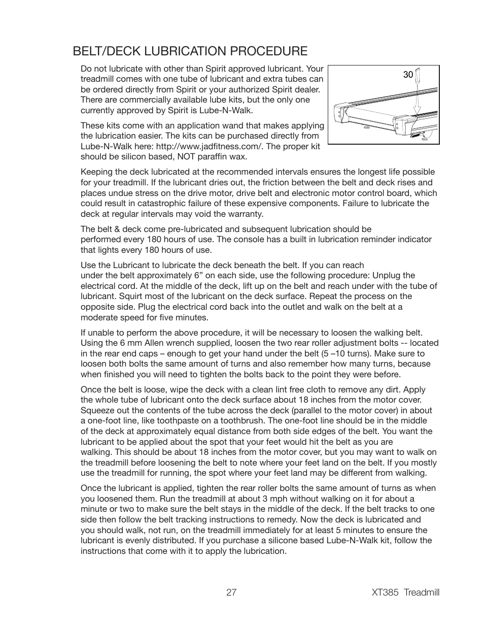 Belt/deck lubrication procedure | Spirit XT385 User Manual | Page 29 / 32