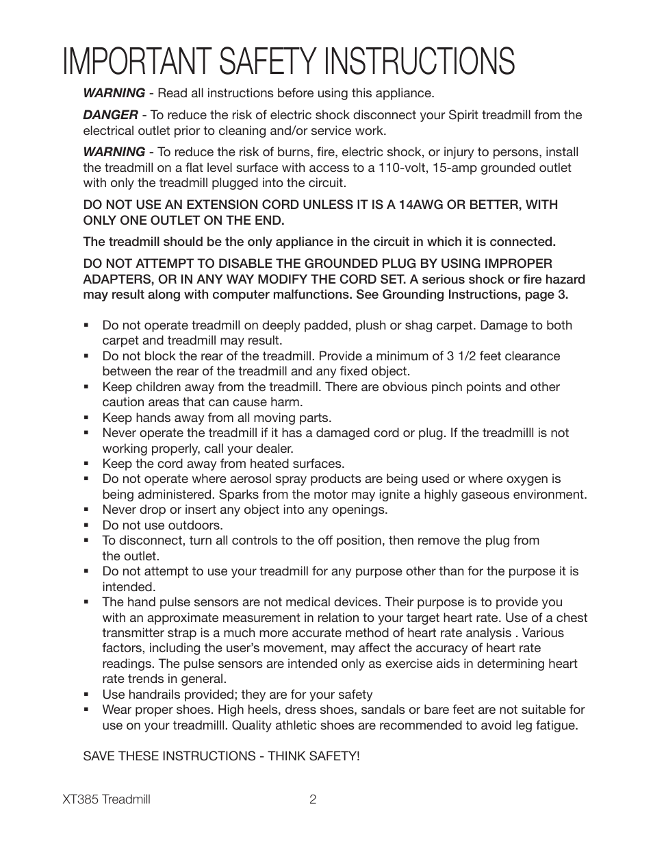 Important safety instructions | Spirit XT385 User Manual | Page 4 / 32