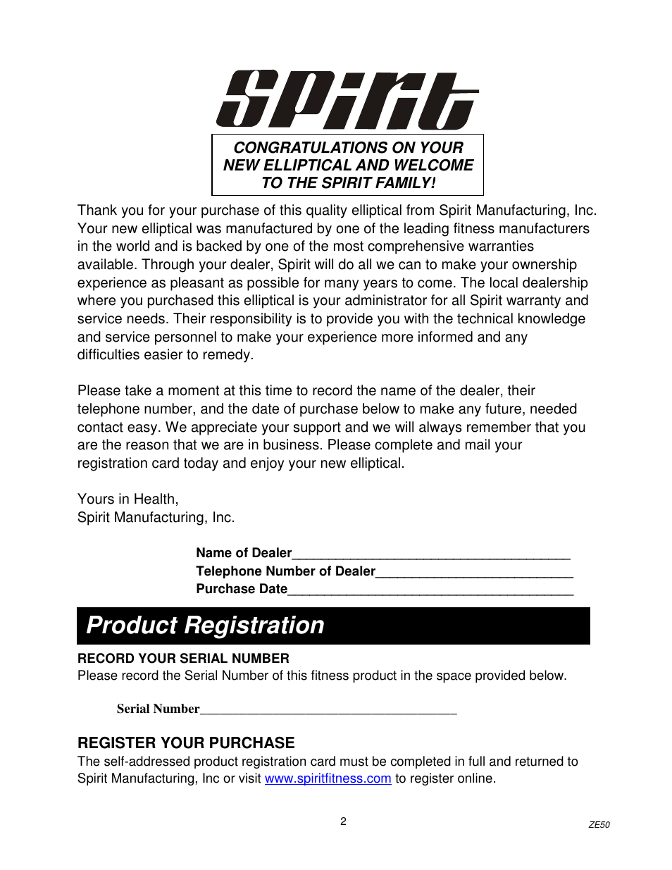 Product registration | Spirit Z100 User Manual | Page 3 / 14