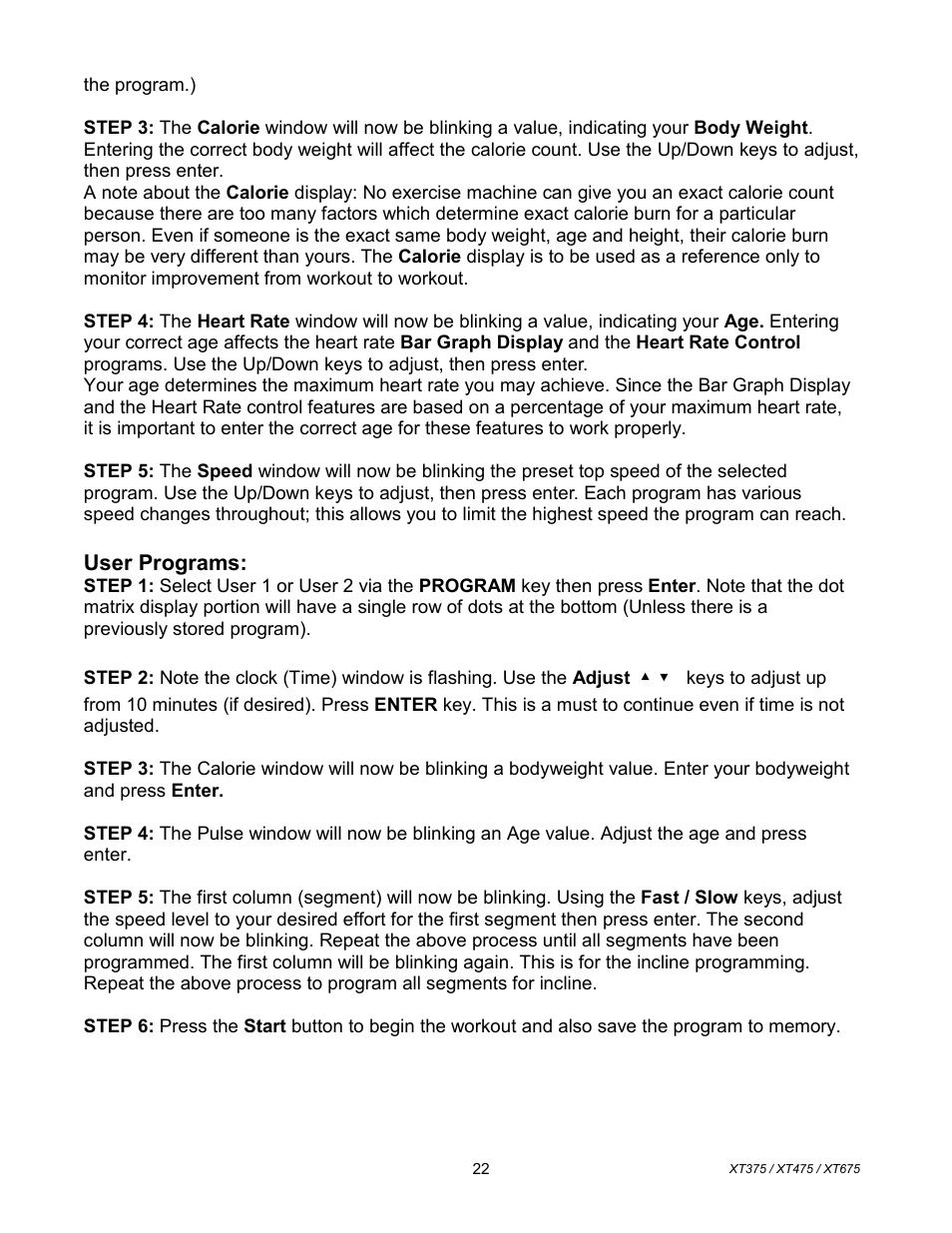User programs | Spirit XT675 User Manual | Page 23 / 33