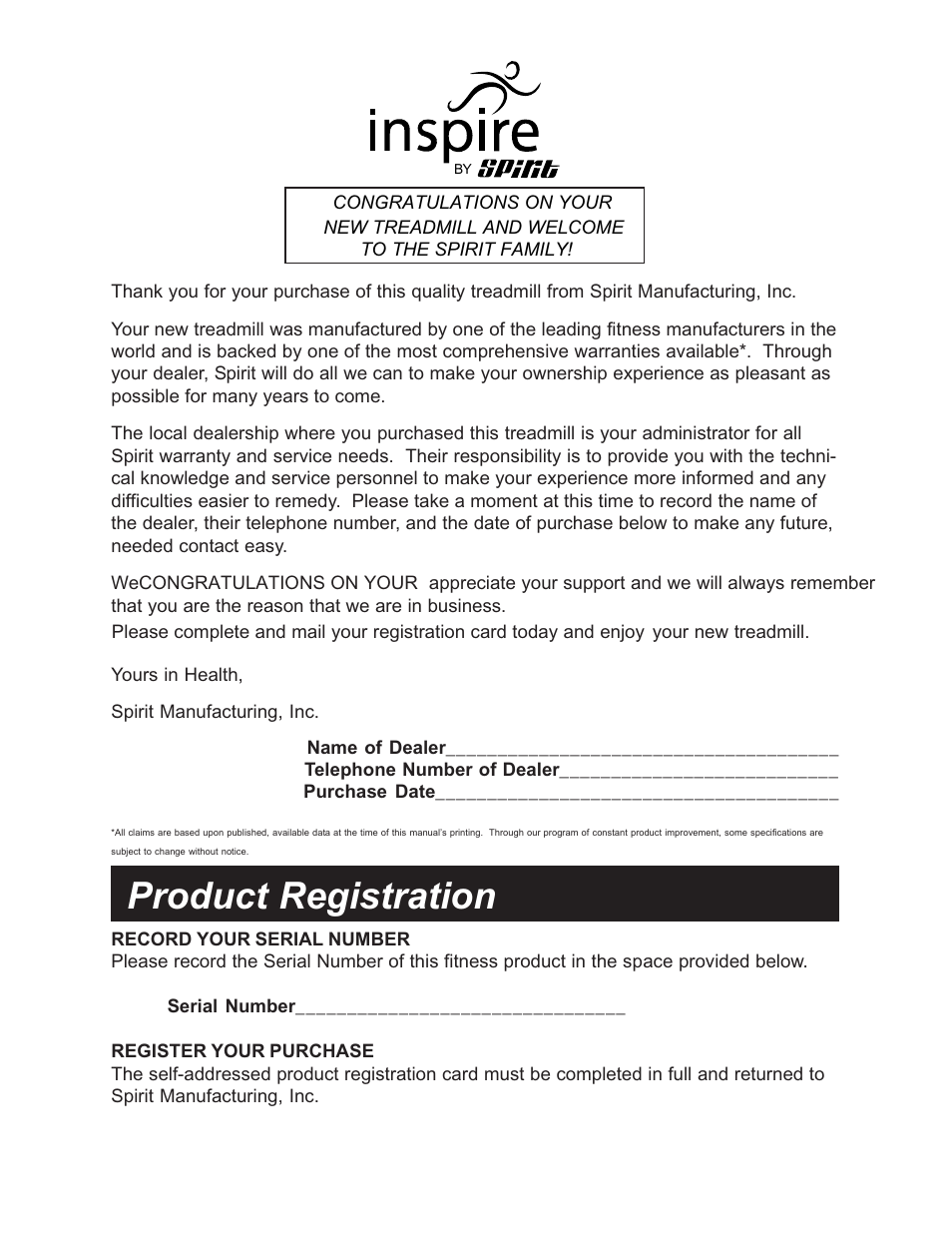Product registration | Spirit IN400T User Manual | Page 3 / 18