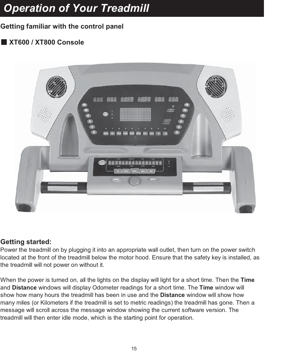 Operation of your treadmill | Spirit XT600 User Manual | Page 17 / 39