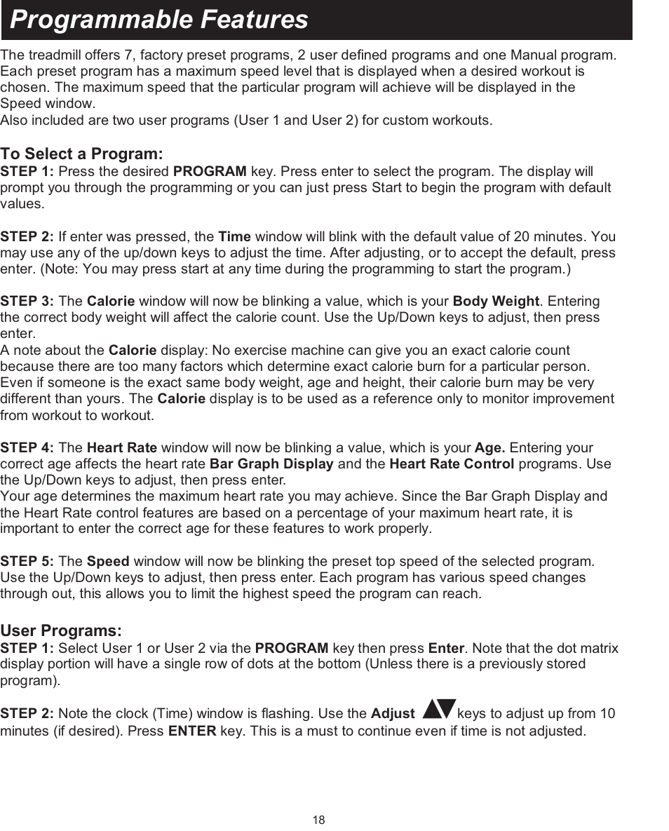 Programmable features | Spirit XT600 User Manual | Page 20 / 39