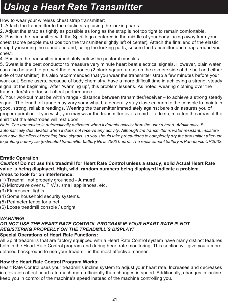 Using a heart rate transmitter | Spirit XT600 User Manual | Page 23 / 39