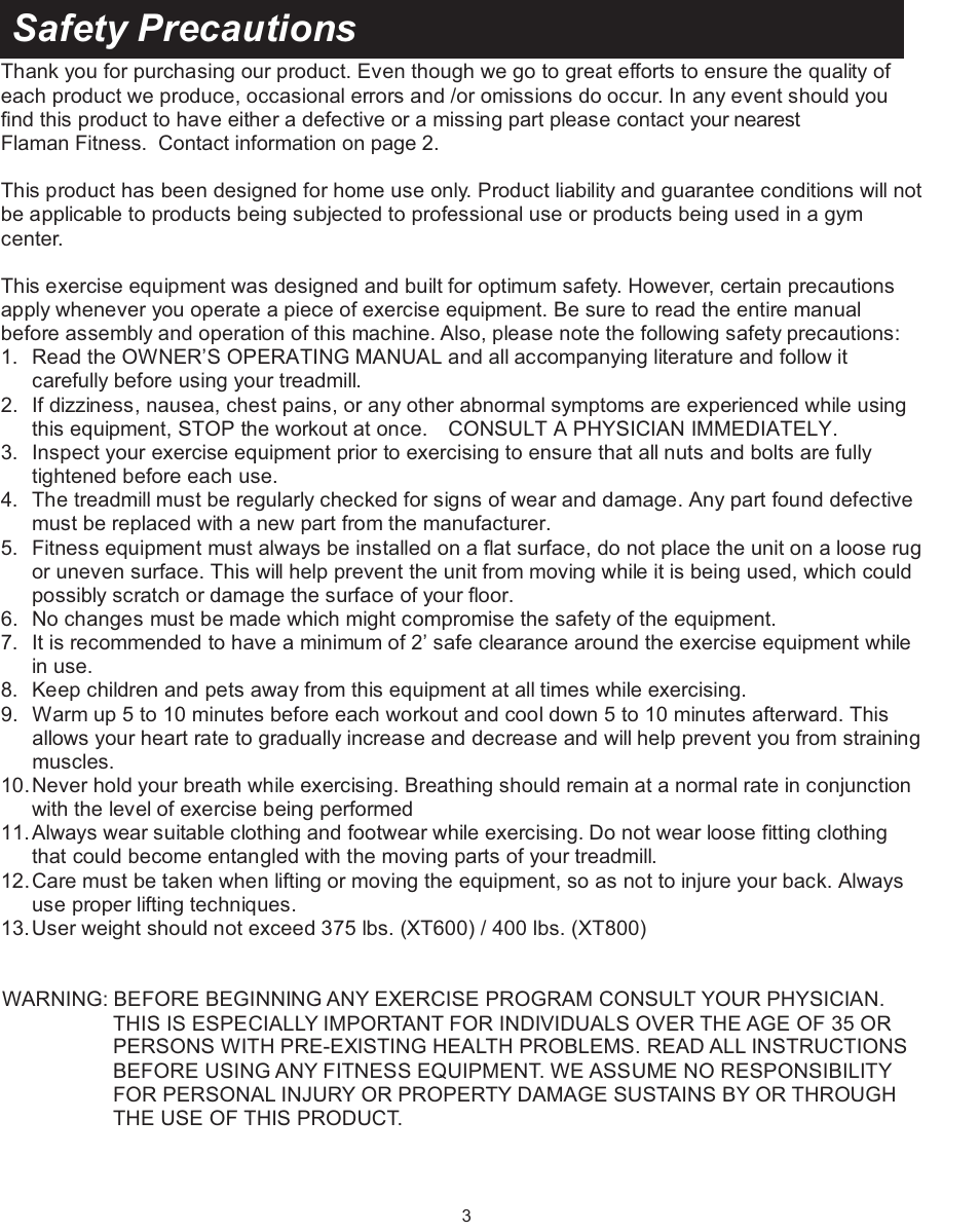 Safety precautions | Spirit XT600 User Manual | Page 5 / 39