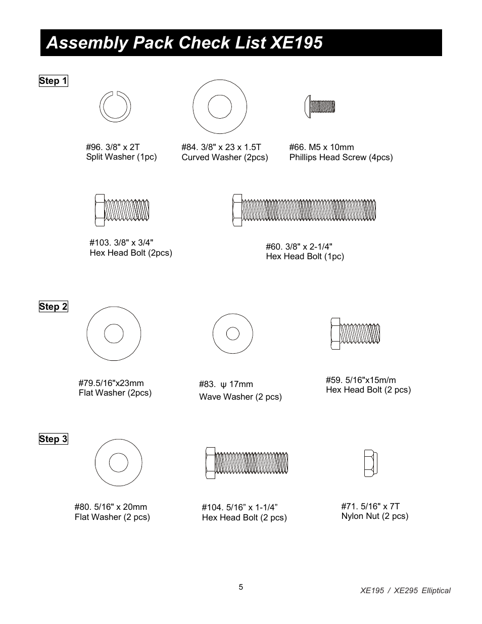 Assembly pack check list xe195 | Spirit XE 295 User Manual | Page 6 / 31