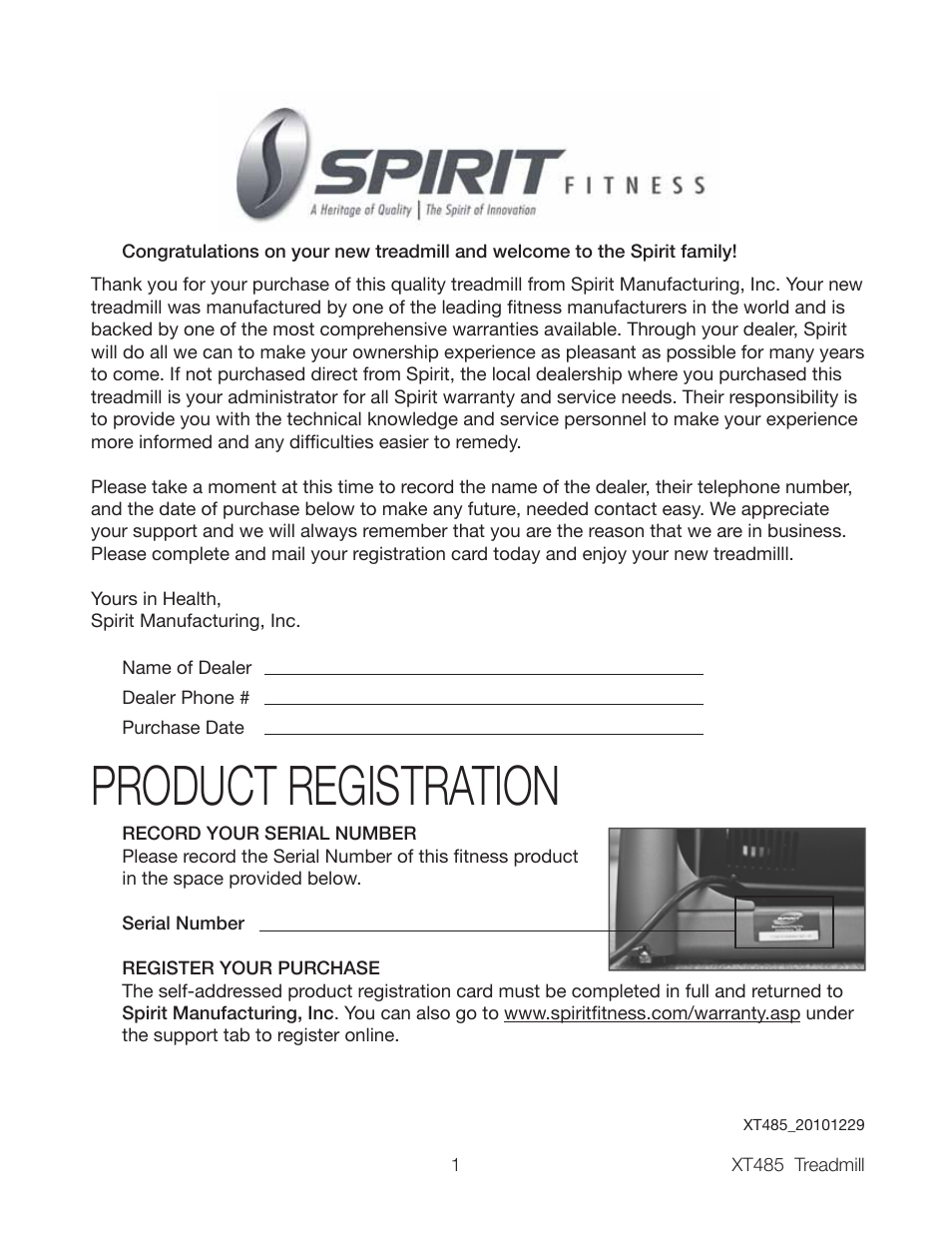 Product registration | Spirit XT485 User Manual | Page 3 / 35