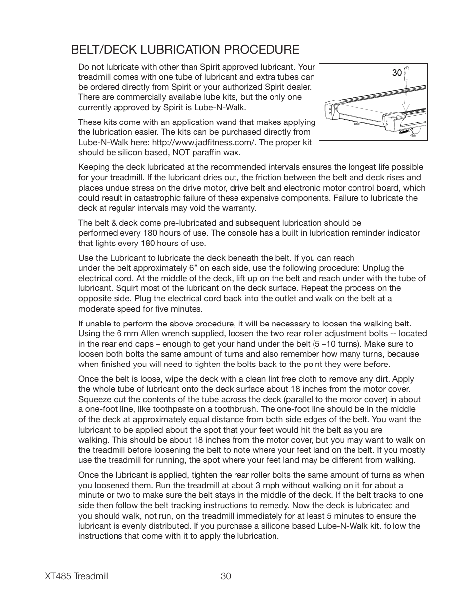 Belt/deck lubrication procedure | Spirit XT485 User Manual | Page 32 / 35