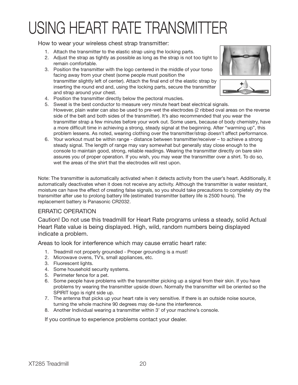 Using heart rate transmitter | Spirit XT285 User Manual | Page 22 / 29