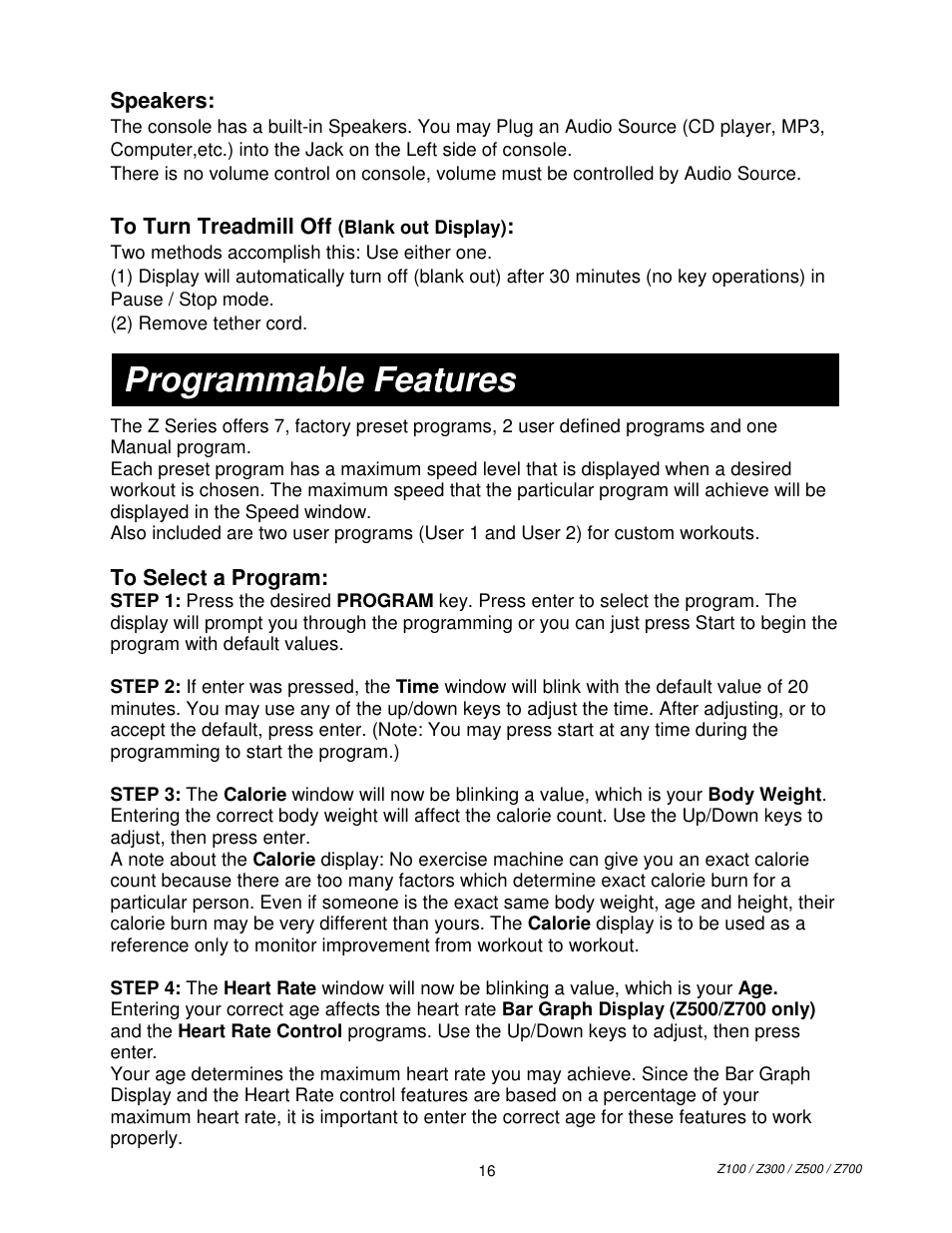 Programmable features | Spirit 7300 User Manual | Page 4 / 12
