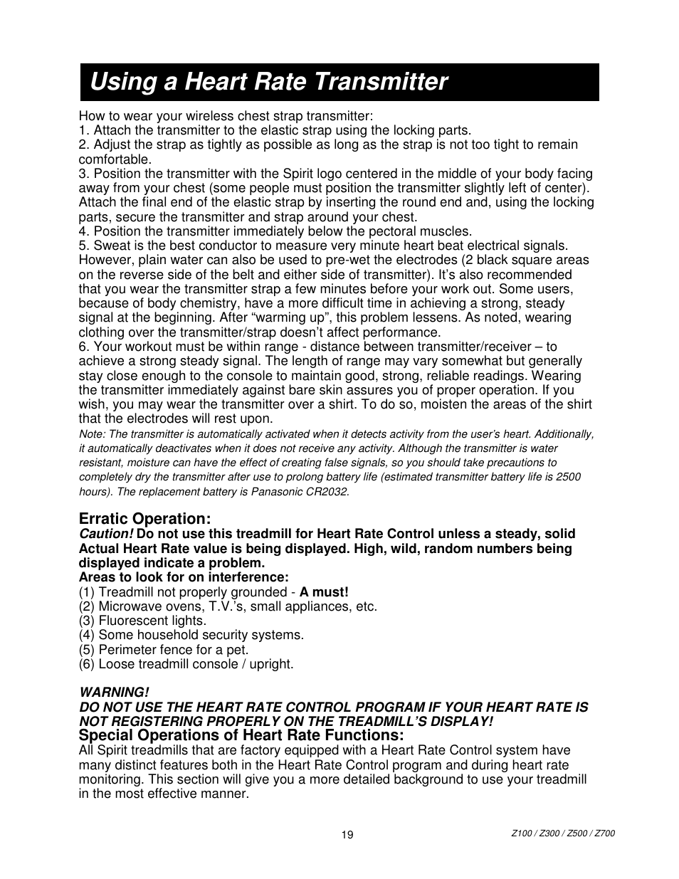 Using a heart rate transmitter | Spirit 7300 User Manual | Page 7 / 12