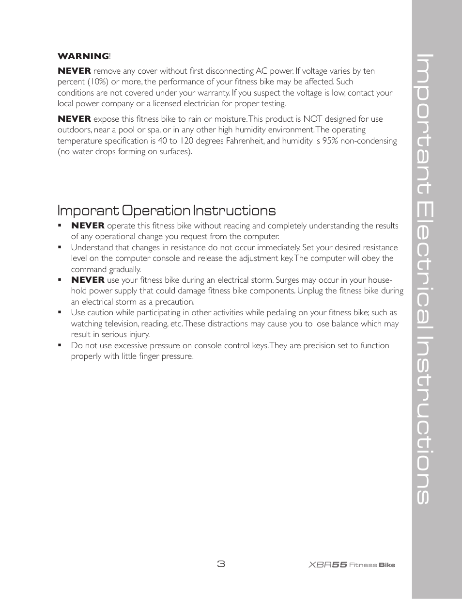 Important electrical instructions, Imporant operation instructions | Spirit XBR55 User Manual | Page 7 / 30
