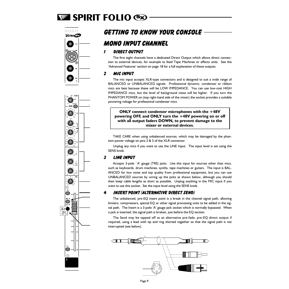 Getting to know your console mono input channel | Spirit FOLIO SX mixer User Manual | Page 10 / 32