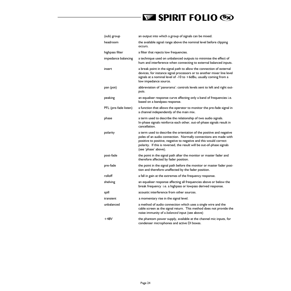 Spirit FOLIO SX mixer User Manual | Page 25 / 32