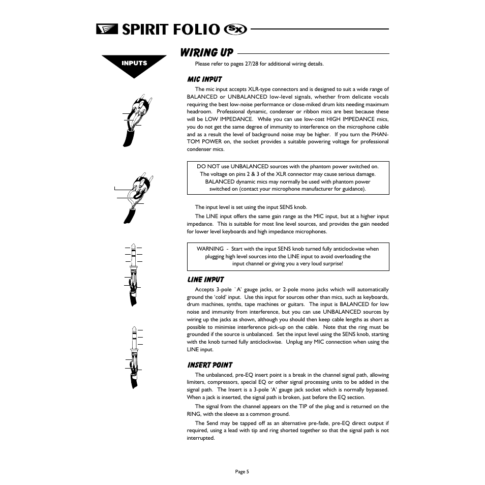 Wiring up | Spirit FOLIO SX mixer User Manual | Page 6 / 32