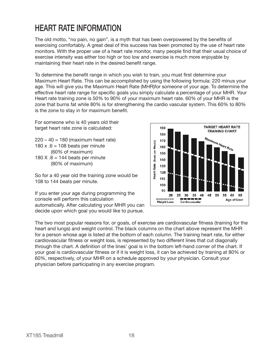 Heart rate information | Spirit XT185 User Manual | Page 20 / 27