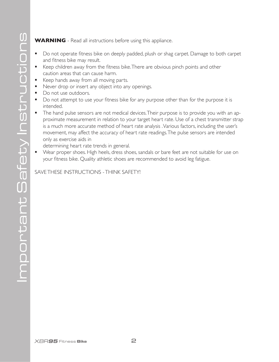Important saf et y instructions | Spirit XBR95 User Manual | Page 6 / 34