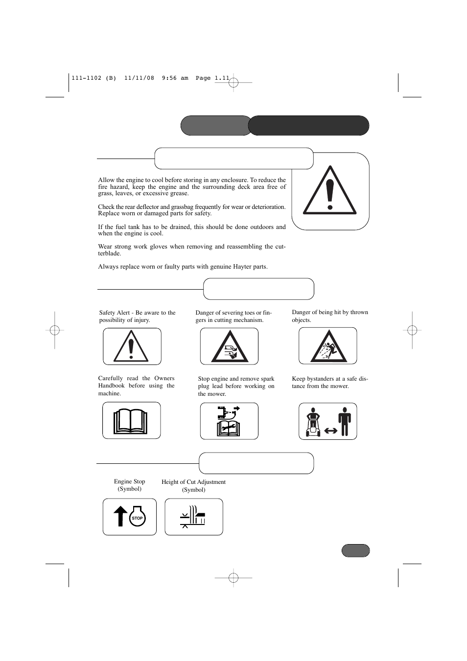 Safety precautions, Maintenance & storage safety symbols, Control symbols | Spirit 619E User Manual | Page 11 / 40