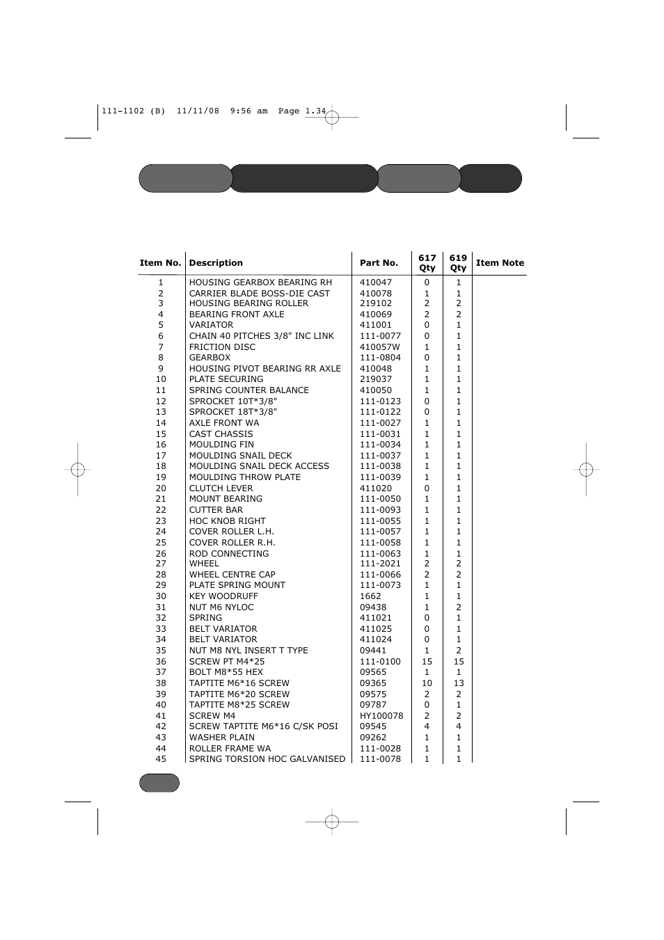 List parts mainframe lower | Spirit 619E User Manual | Page 34 / 40
