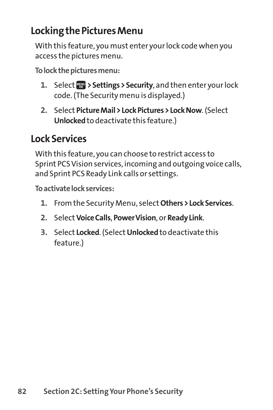 Locking the pictures menu, Lock services | Spirit M1 User Manual | Page 100 / 351