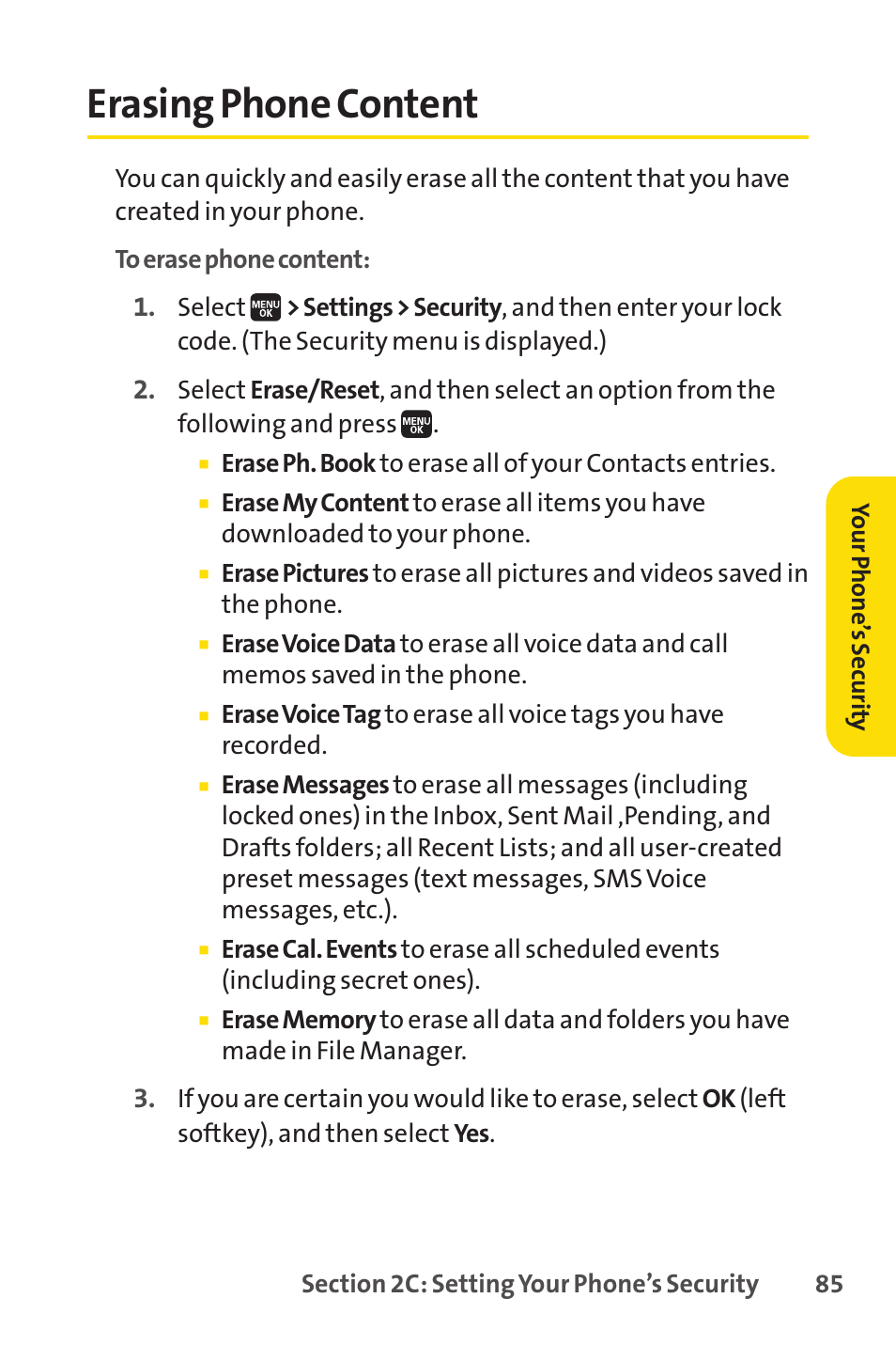 Erasing phone content | Spirit M1 User Manual | Page 103 / 351