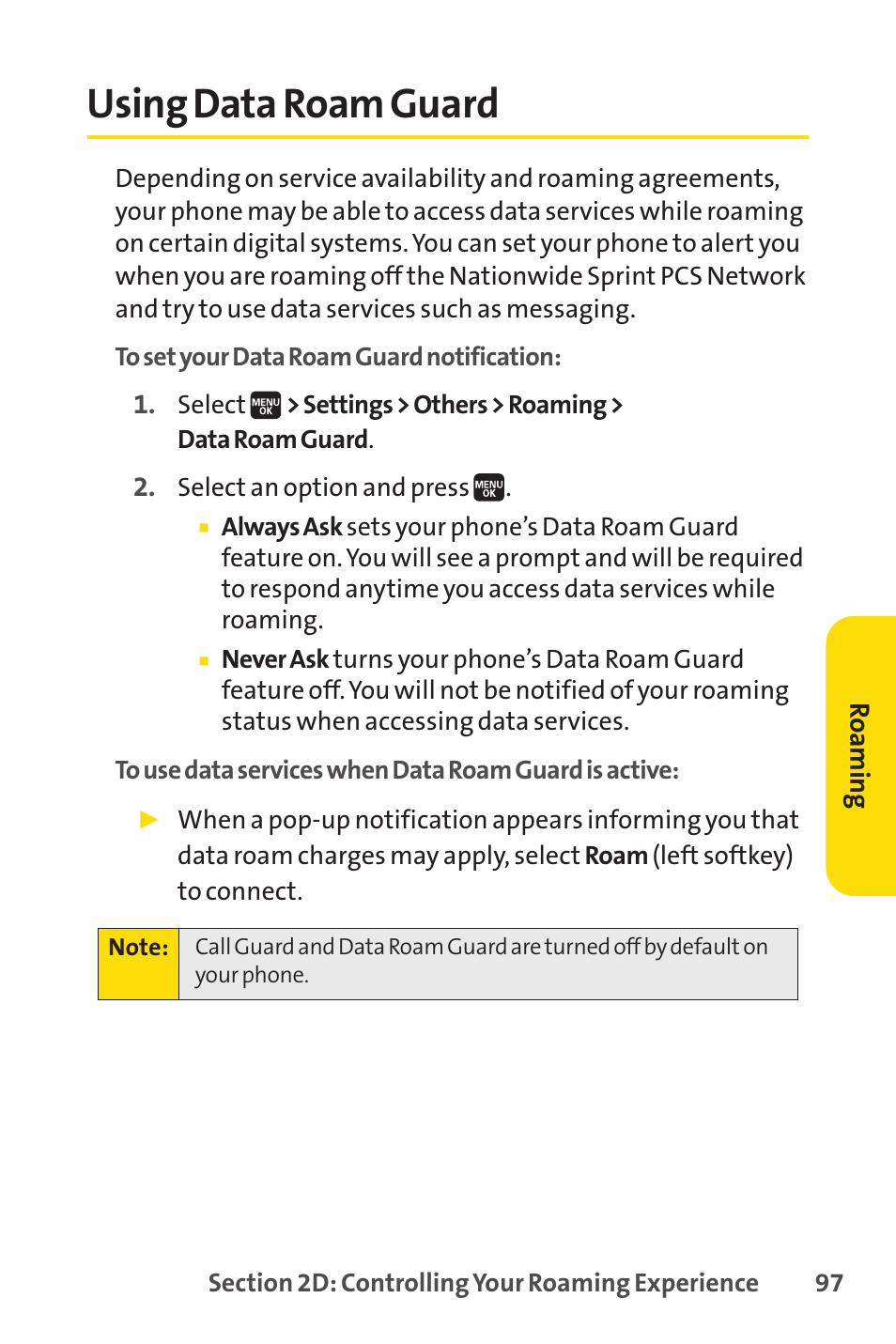 Using data roam guard | Spirit M1 User Manual | Page 115 / 351