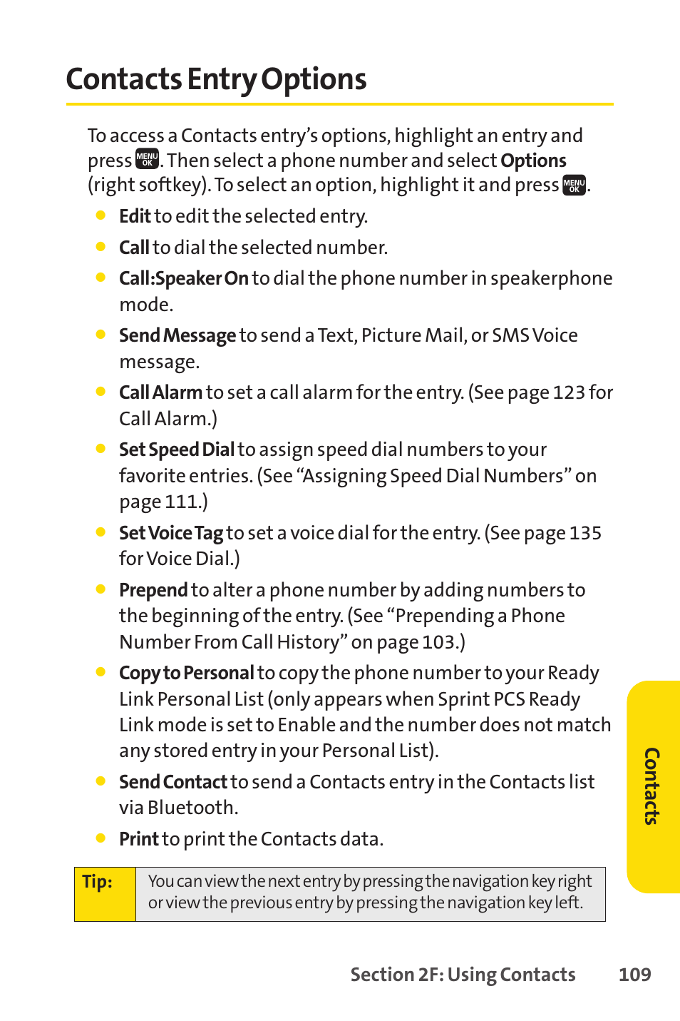 Contacts entry options, Co n ta ct s | Spirit M1 User Manual | Page 127 / 351