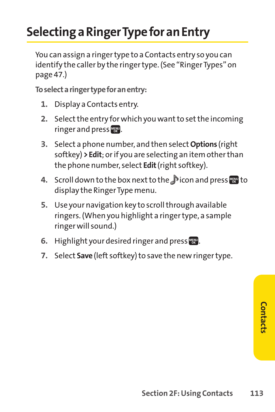 Selecting a ringer type for an entry | Spirit M1 User Manual | Page 131 / 351