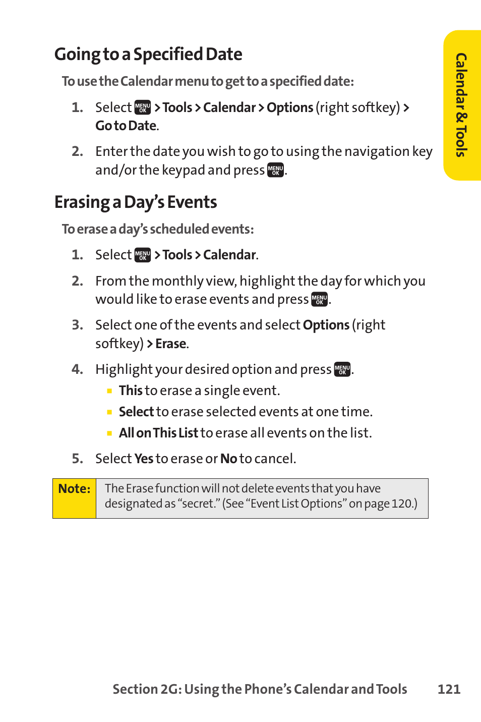 Going to a specified date, Erasing a day’s events | Spirit M1 User Manual | Page 139 / 351